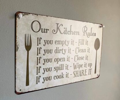 8"x12" Kitchen Rules Tin Sign Wall Decor