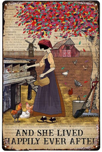 8"x12" Metal Sign Look Dictionary Lived Happily Chicken Farm Girl