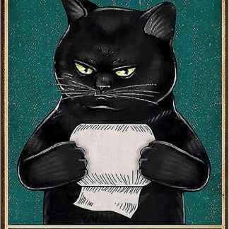 8"x12" Black Cat Funny Bathroom Metal Tin Sign