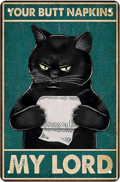8"x12" Black Cat Funny Bathroom Metal Tin Sign