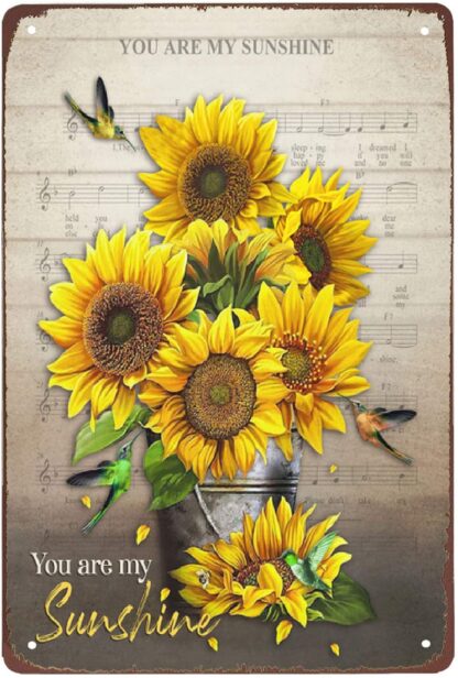 8"x12" Metal Sign Sunflower and Hummingbirds You are My Sunshine