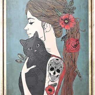 8"x12" Vintage Metal Signs - Tattoo Girl and Cat Retro Tin Signs