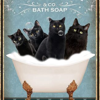 8"x12" Funny Black Cat Decor Vintage Bathroom Metal Tin Sign