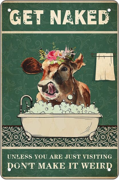 8"x12" Funny Cow Tin Sign Get Naked Wall Decor
