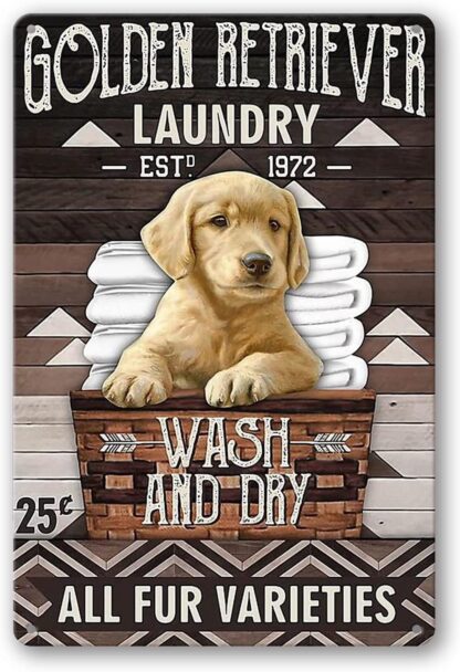 8"x12" Golden Retriever Laundry Vintage Metal Tin Sign