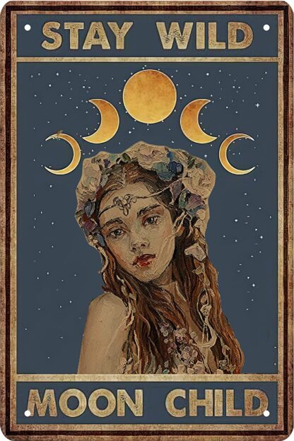 8"x12" Stay Wild Moon Child Retro Metal Tin Sign