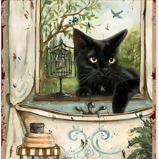 8"x12" Funny Vintage Black Cat Wash Your Paws Tin Sign