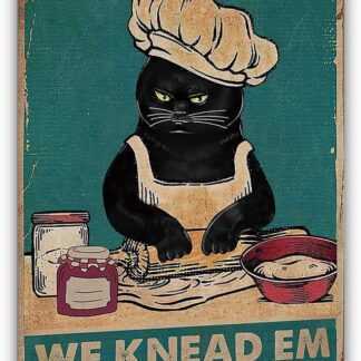 Funny Cute Black Metal Tin Sign - Kitty Biscuits We Knead Em You Need Em - 8 x12 Inch