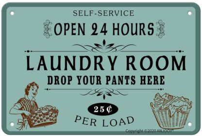 8"x12" Retro Metal Tin Signs - Self Service Open 24 Hours Laundry Room