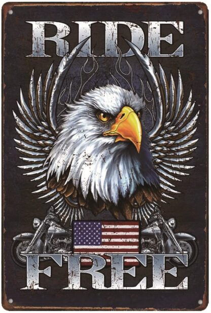 8"x12" Legend Ride Free American Bald Eagle USA Flag Distress Look Metal Tin Sign