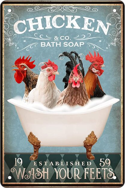 8"x12" Funny Chicken Metal Tin Sign Wash Your Feet