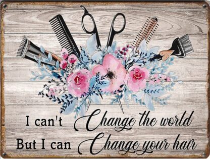 8"x12" Horizontal Metal Tin Sign I Can't Change The World I Can Change Your Hair