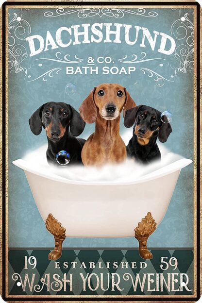 8"x12" Funny Dachshund Decor Bathroom Vintage Metal Tin Sign