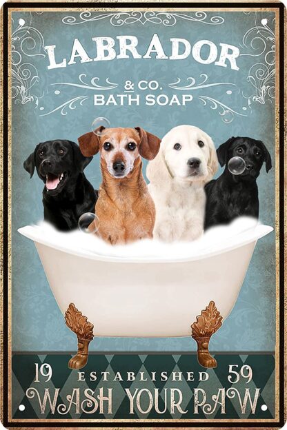 8"x12'" Funny Labrador Dog Decor Vintage Bathroom Metal Tin Sign
