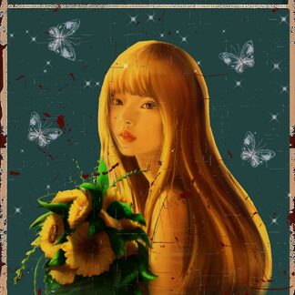 8"x12" Vintage Metal Tin Sign Hippie Girl and Butterflies Sunflower Decor