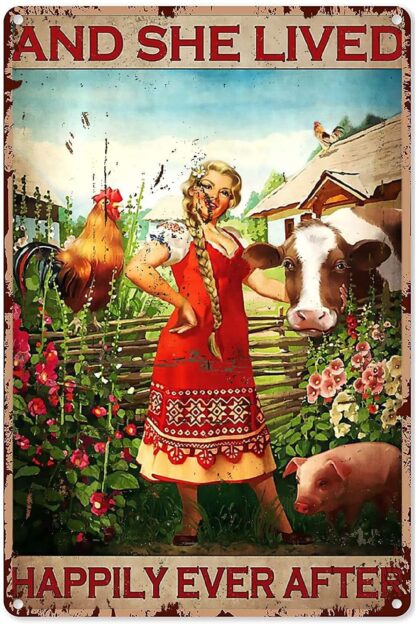 8x12 Inch Metal Sign Farm Decor Garden Woman And She Lived Happily Ever After