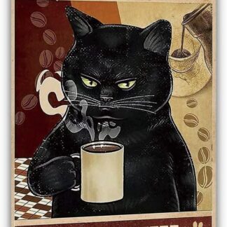 8"x12" Black Cat Funny Poster Coffee Art Metal Sign
