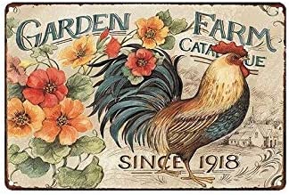 8"x12" Garden Farm Chicken Flower Metal Tin Sign