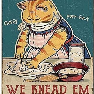 8"x12" Kitty Biscuits We Knead Em You Need Em Vintage Metal Tin Sign