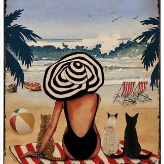 8"x12" Vintage Beach in Their Souls Cats Girl Metal Tin Sign