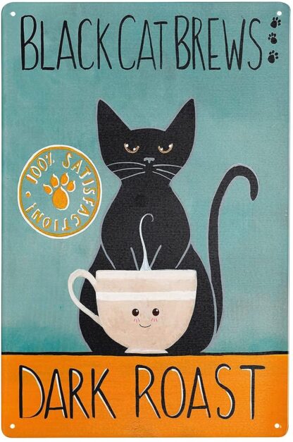 8"x12" Metal Tin Sign Black Cat Brew Dark Roast