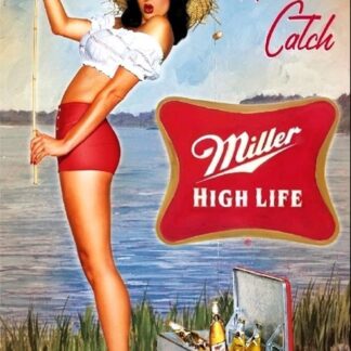 8"x12" Nice Catch Fishing Girl Tin Sign