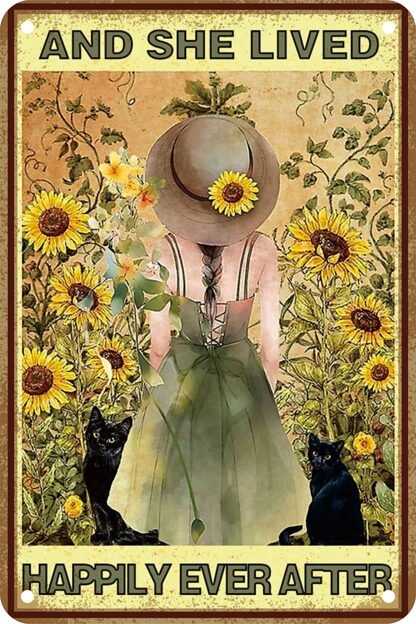 8"x12" Sunflower Girl Metal Tin Sign - And She Lived Happily Ever After