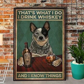 8"x12" Metal Tin Sign Cattle Dog Drinking Ruff Whiskey Tin Sign
