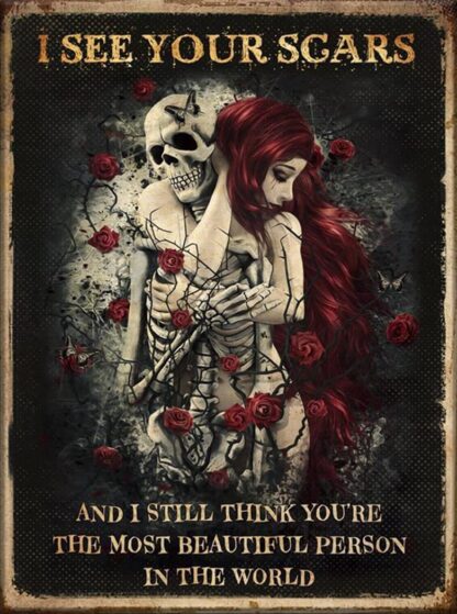 8"x12" I See Your Scars Skull Couple Tin Sign