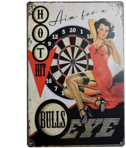 8"x12" Aim for a Bull's Eye, Sexy Girl Retro Vintage Tin Metal Sign