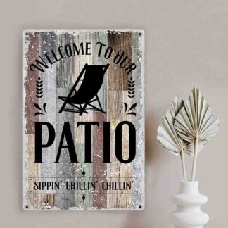 8"x12" Welcome to Our Patio Rustic Farmhouse Metal Tin Sign