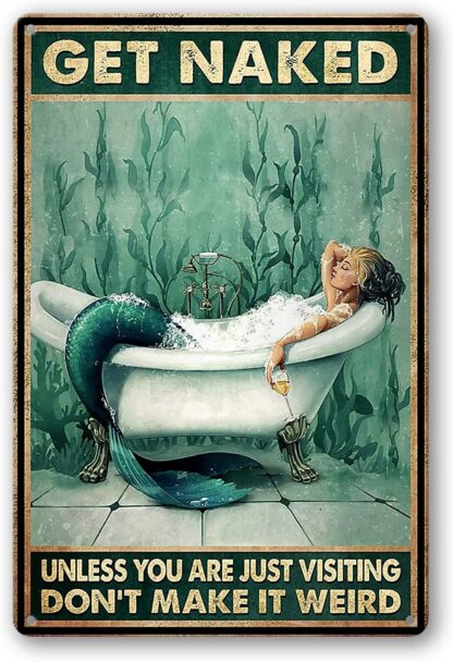 8"x12" Mermaid Metal Tin Sign For Bathroom Decor