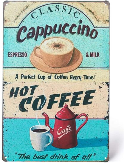 8"x12" Classic Cappuccino Hot Coffee Vintage Metal Tin Sign