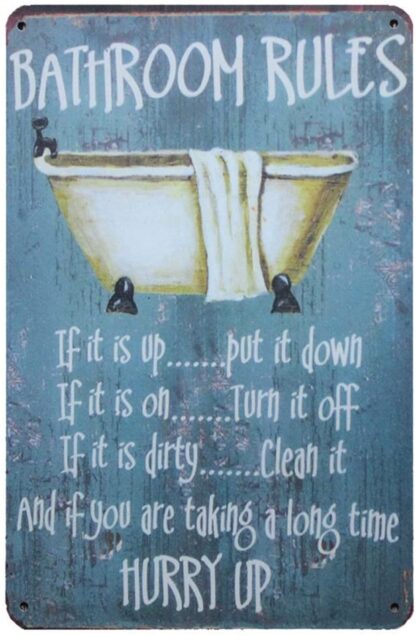 8"x12" Mega-Deal Bathroom Rules Metal Tin Sign