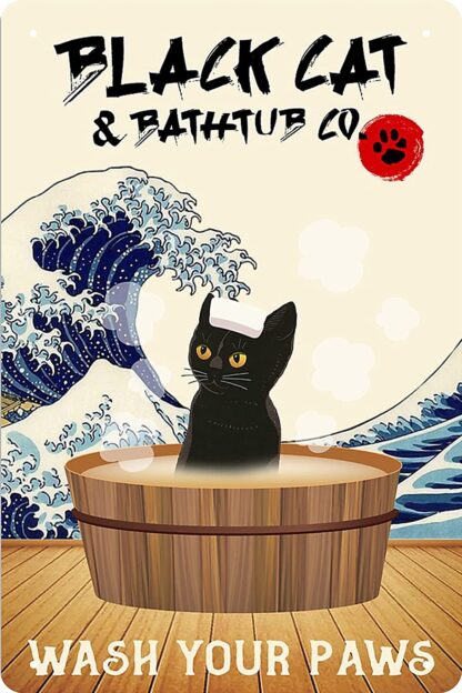 8"x12" Funny Black Cat Decor Vintage Tin Sign