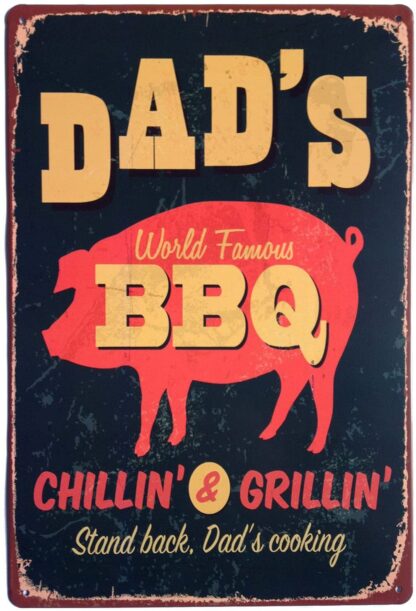 8"x12" Dad's BBQ Stand Back Dad's Cooking Metal Vintage Tin Sign