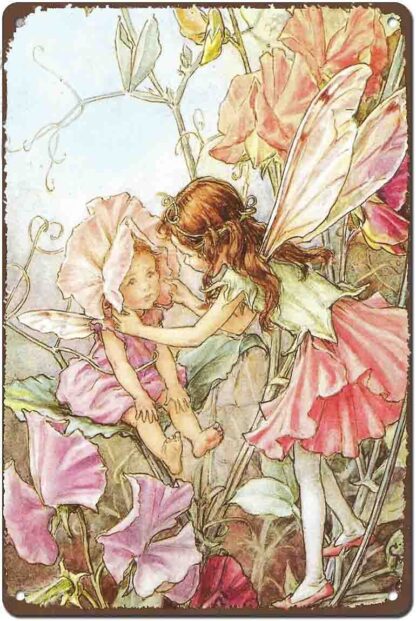 8"x12" Metal Tin Retro Sign Sweet Pea Fairies