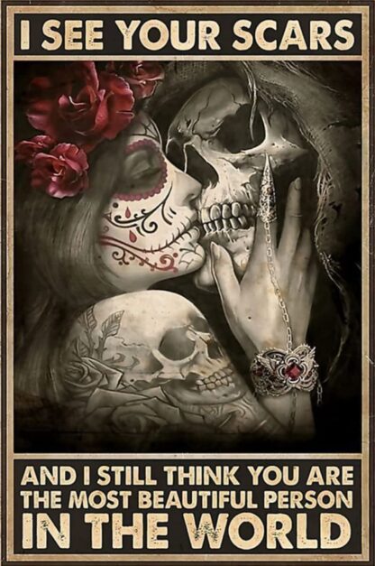 8"x12" Sugar Skull I See Your Scars Metal Tin Sign - Image 2