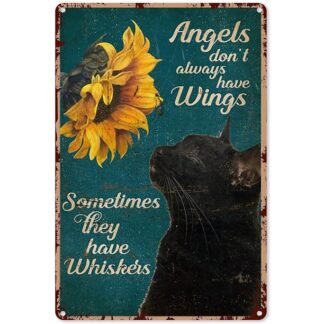 8"x12" Black Cat Sunflower Vintage Metal Sign