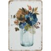Brown Blue Fall Bouquet in Mason Jar  - Metal Aluminum Sign 8x12 Inch