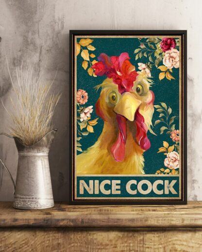 8″x12″ Nice Cock Chicken Flowers Vintage Style Aluminum Sign