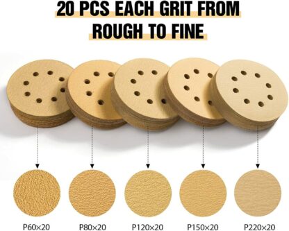 5 inch 8 Hole 60-220 Grit Sanding Discs Orbital Sander paper Hook and Loop Pads - Image 6
