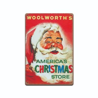 Metal Aluminum Sign 8"x12" - Santa Claus 1950 Vintage Replica Woolworths Christmas