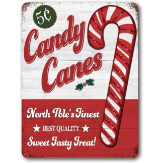 Retro Christmas Metal Sign Candy Canes Metal Aluminum Sign 8"x12"