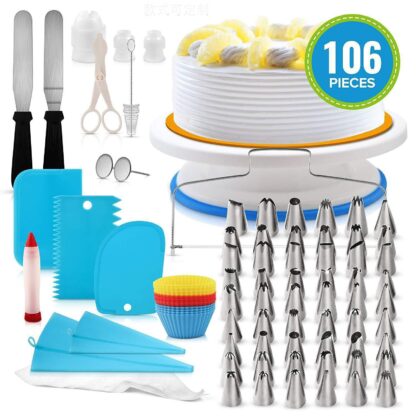 106pcs Set Cake Decorating Supplies Pieces Kit Baking Tools Turntable Stand Pen